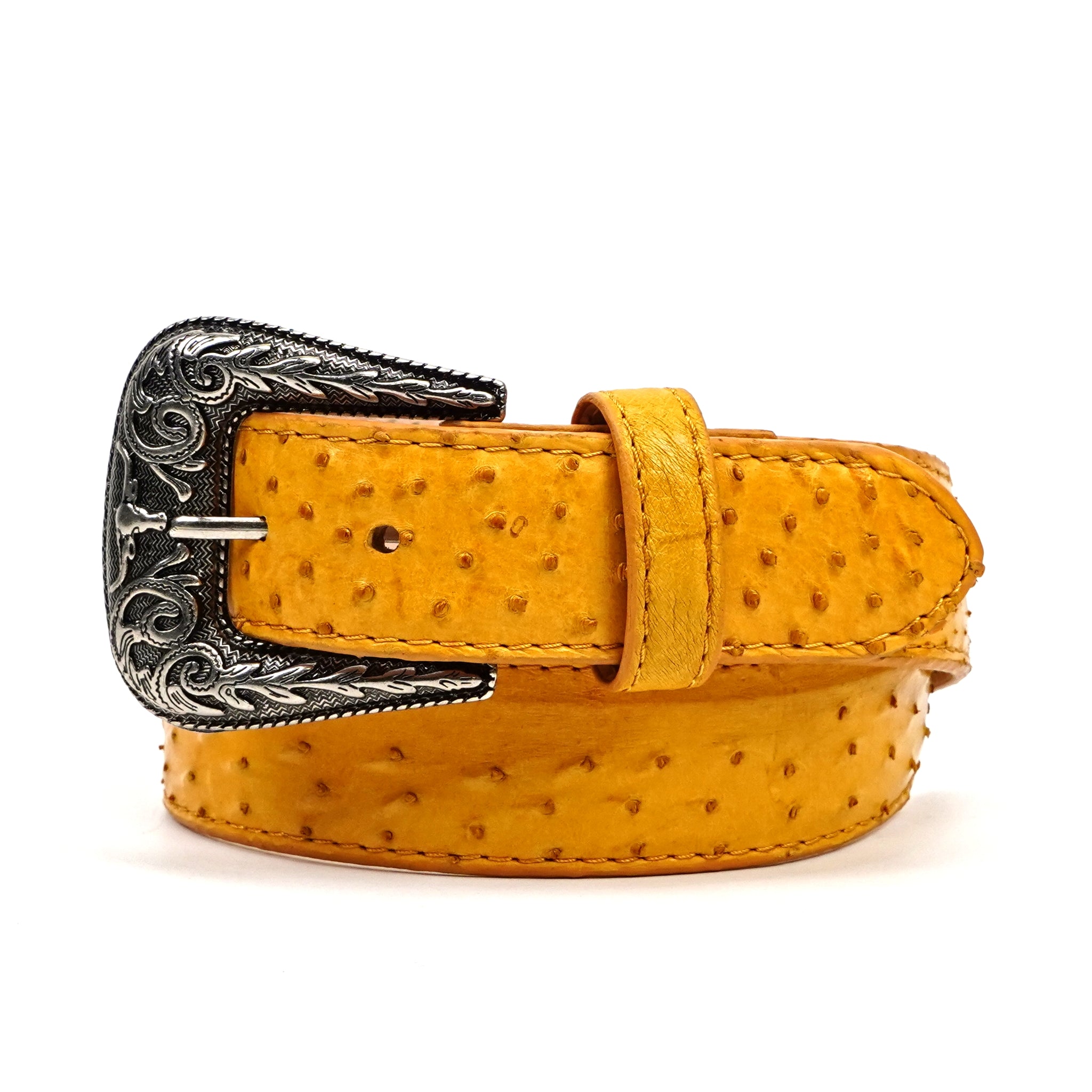 Cinturón exótico de avestruz acolchado - Amarillo (C-028)