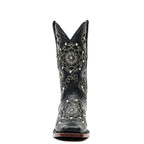 Liga - Botas Black Mayan Flower de caña corta - Punta cuadrada estrecha (E328)