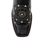Liga - Botas Black Mayan Flower de caña corta - Punta cuadrada estrecha (E328)