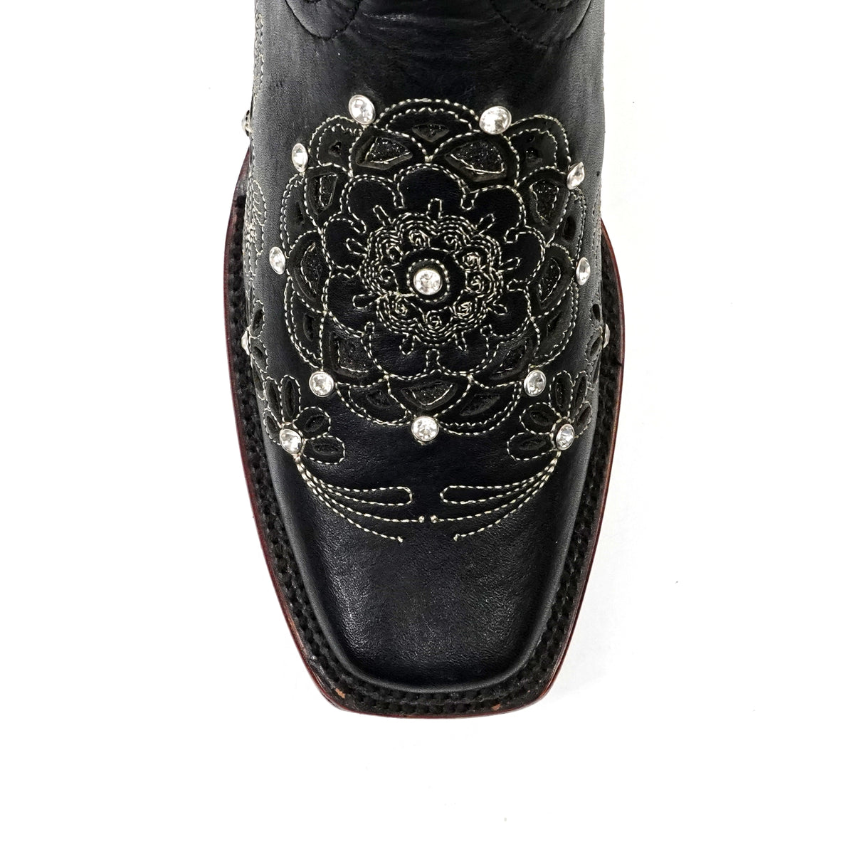 Liga - Botas Black Mayan Flower de caña corta - Punta cuadrada estrecha (E328)