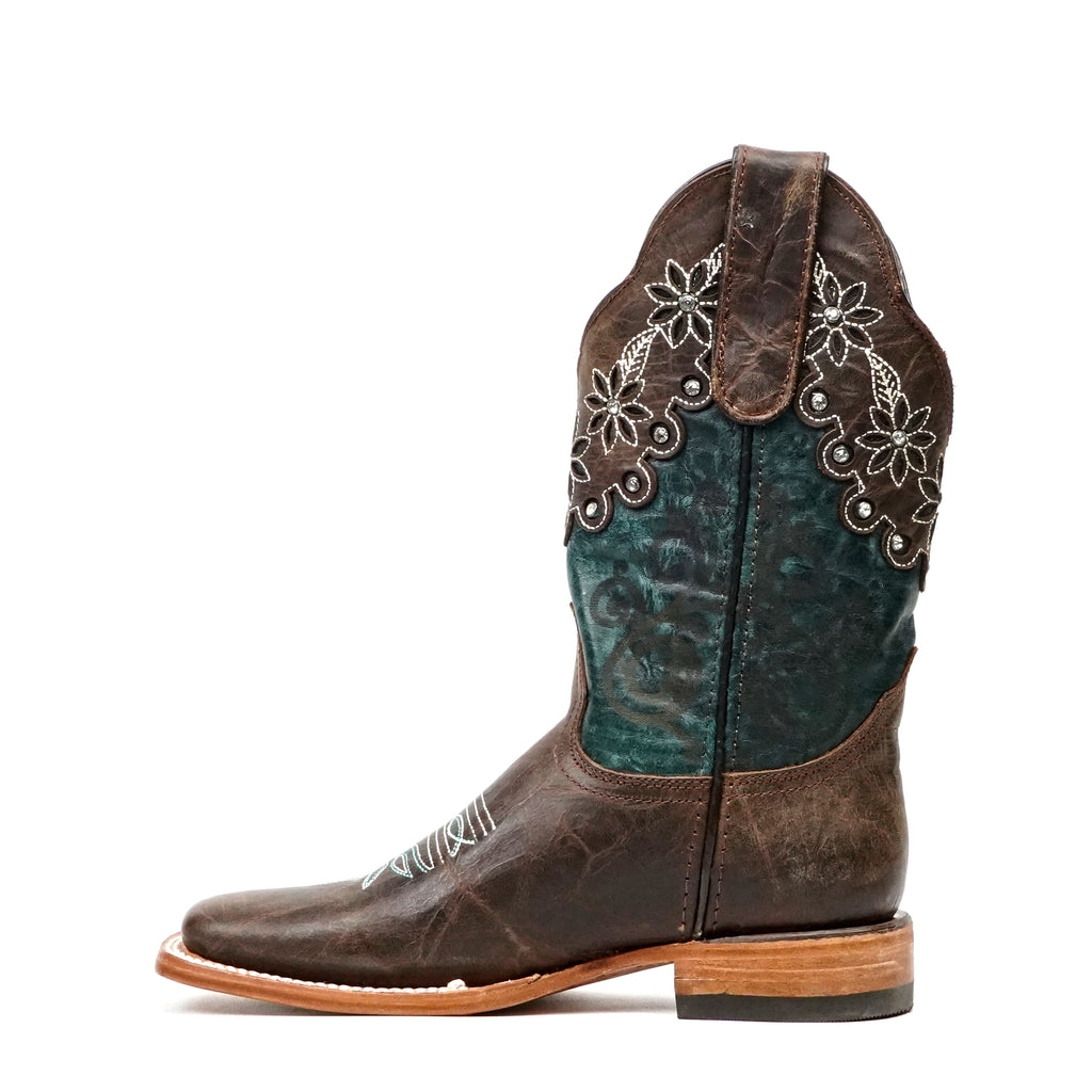 Grecas - Botas de Caña Corta de Cristales de Tabaco - Punta Cuadrada Estrecha (E387)