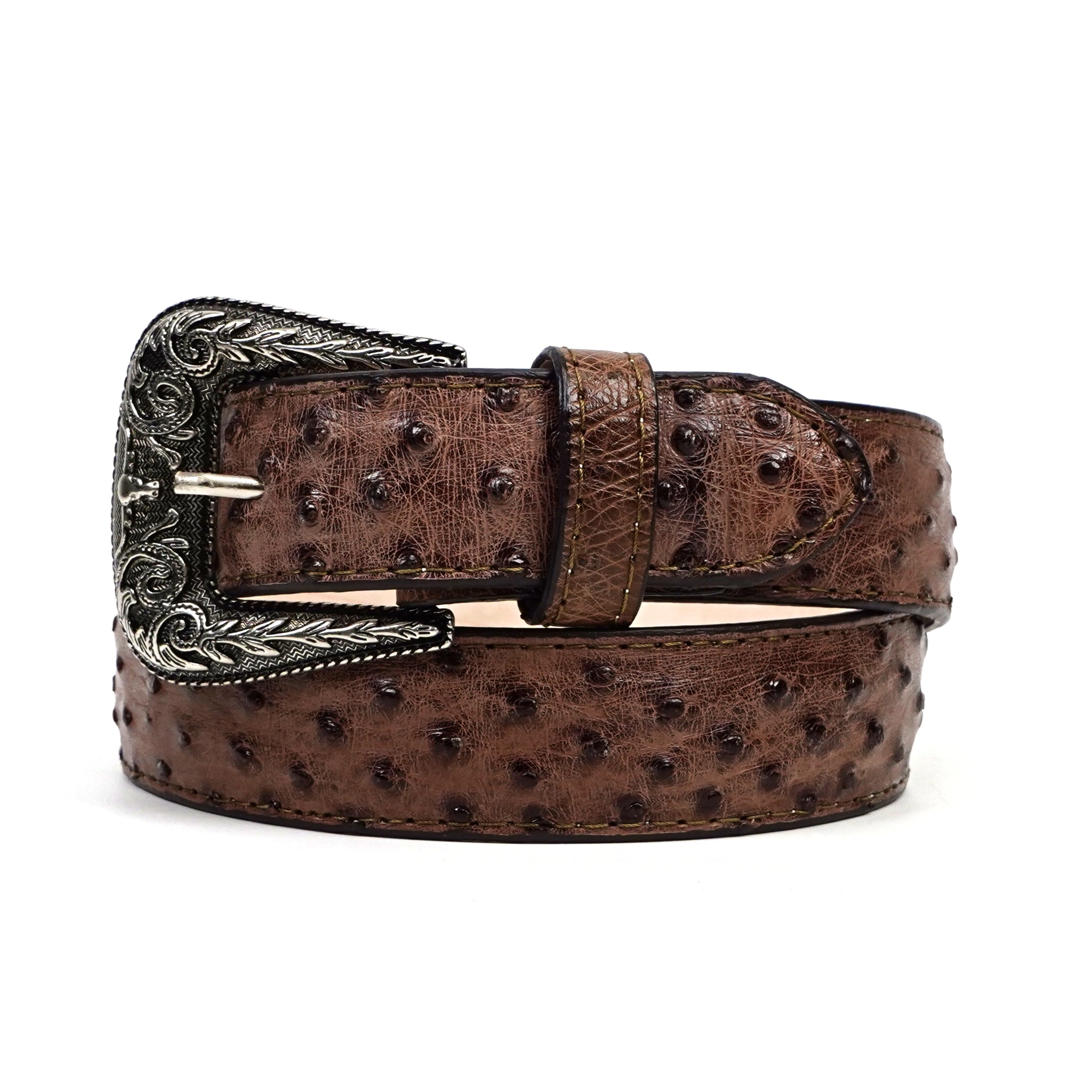 Exotic Full Quilt Ostrich Belt - Brown (C-028)