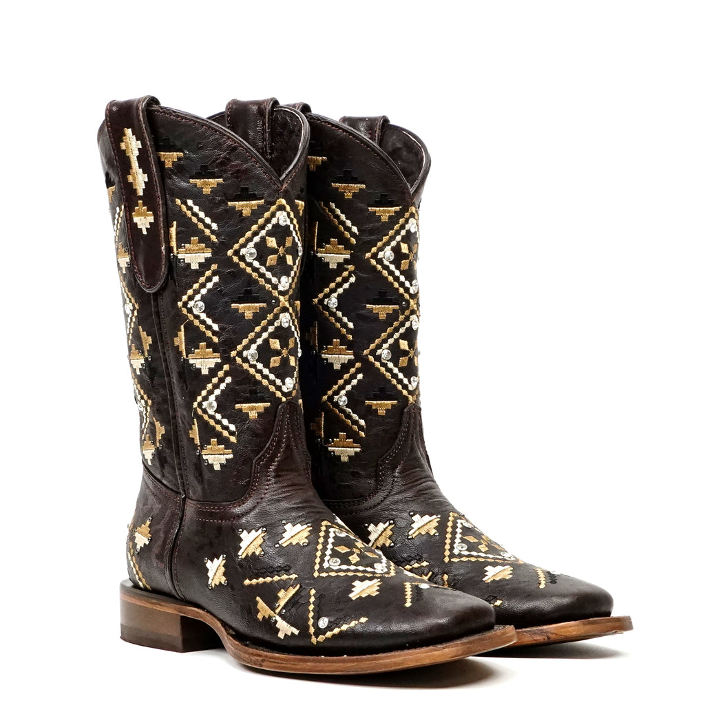 Maya - Botas vaqueras Budapest marrones - Caña corta - Punta cuadrada (E788)