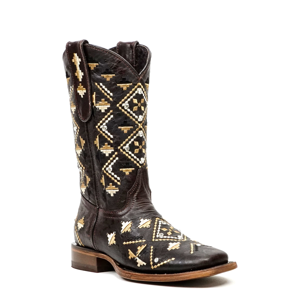 Maya - Botas vaqueras Budapest marrones - Caña corta - Punta cuadrada (E788)