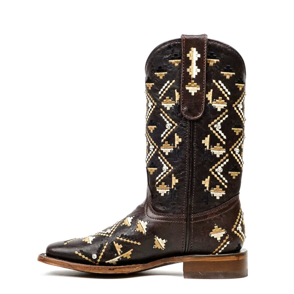 Maya - Botas vaqueras Budapest marrones - Caña corta - Punta cuadrada (E788)