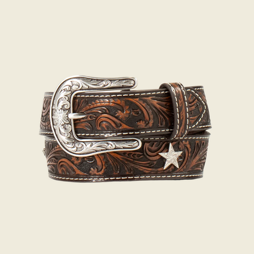 Ariat Western Belt Leather Embossed Star Conchos Brown - A1308502