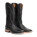 Python Black Boots - Embossed Leather - Square Toe (E913)