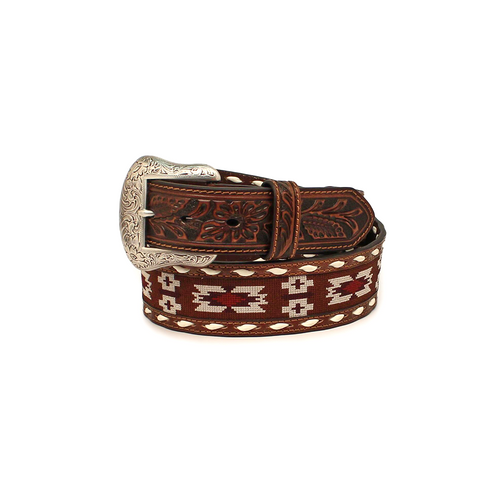 Nocona Men's Brown with Aztec Stitch and Whipstitching Western Belt - N210002702