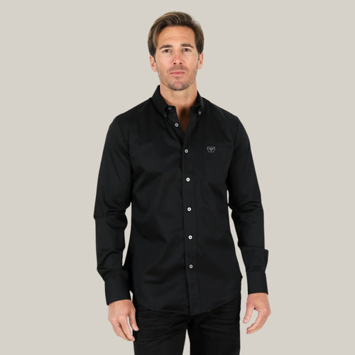 Men’s Single Pocket Logo Modern Fit Stretch Dress Shirt - Black - CTL9258