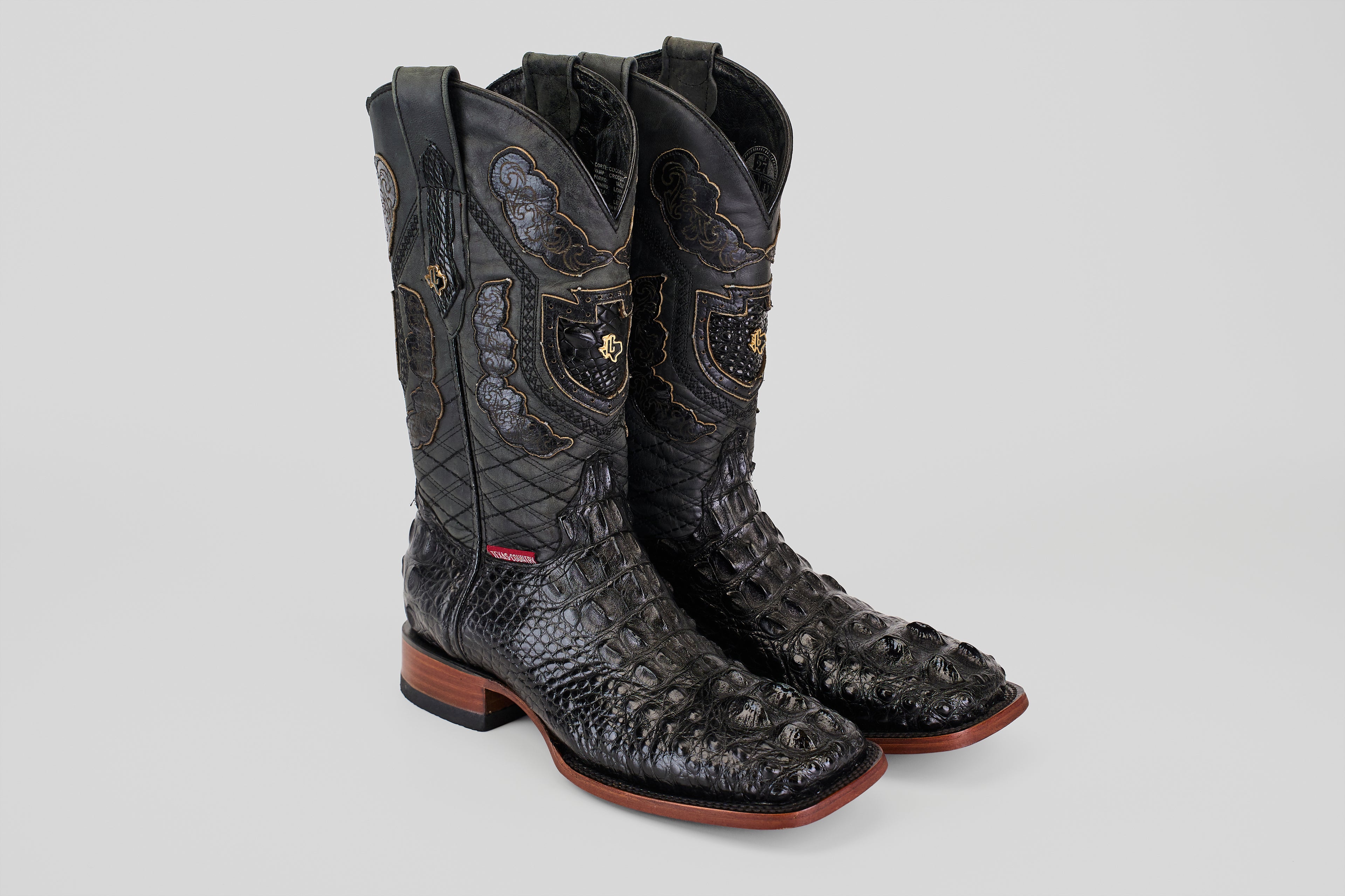 James Alligator Head Boots - Black - Square Toe (AP50)