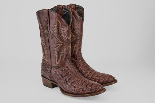 Exotic Caiman Hornback - Brown - Round Toe