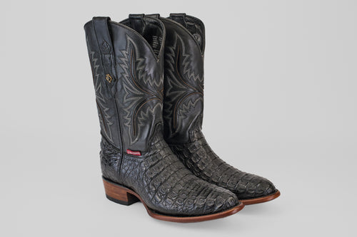 Exotic Caiman Hornback - Black - Round Toe