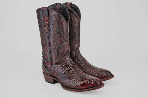Exotic Caiman Hornback - Black Cherry - Round Toe