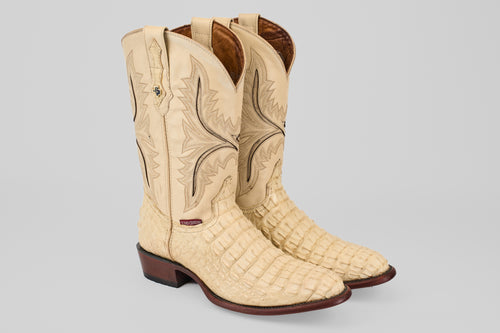 Exotic Caiman Hornback - Bone - Round Toe