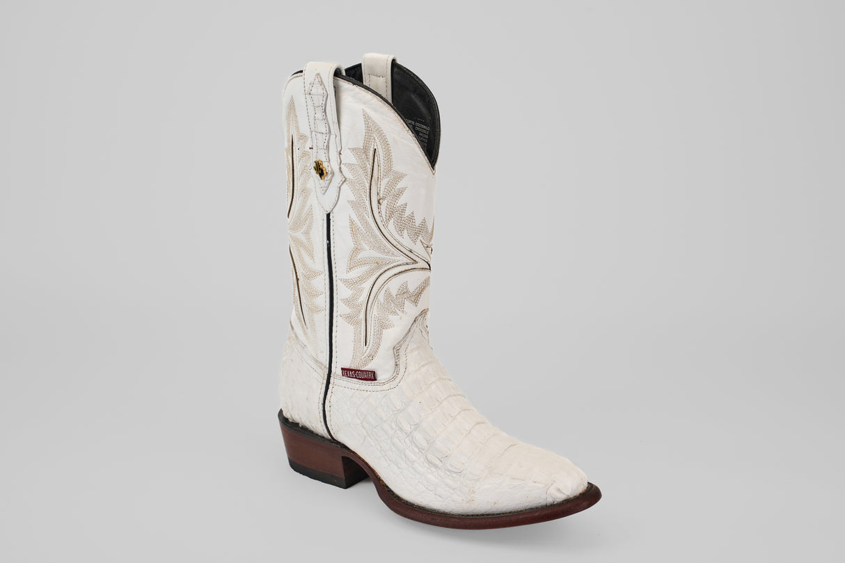 Exotic Caiman Hornback - White - Round Toe