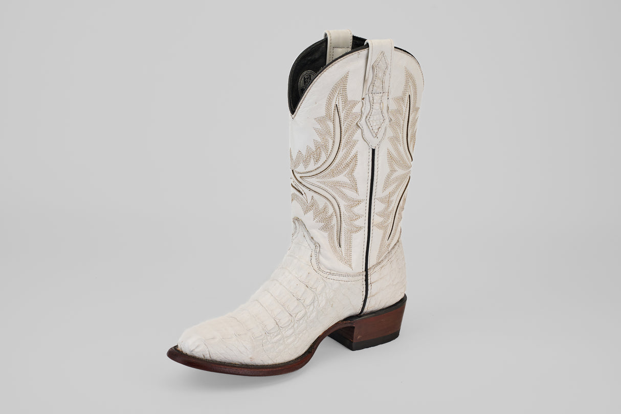 Exotic Caiman Hornback - White - Round Toe