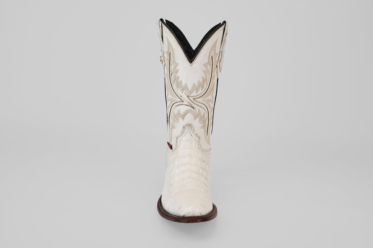 Exotic Caiman Hornback - White - Round Toe