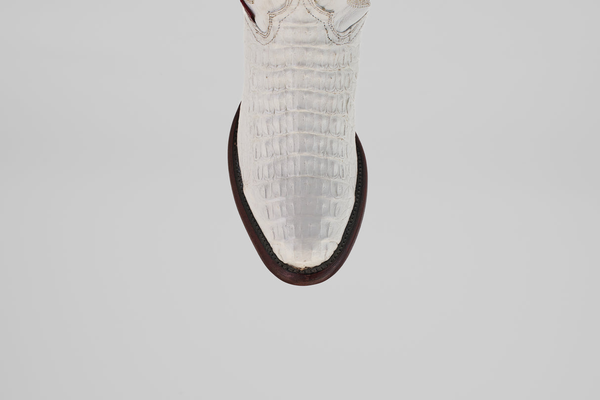 Exotic Caiman Hornback - White - Round Toe