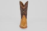 The Austin - Antique - Roper Toe cowboy boot features a light tan, textured lower section and a dark brown, decorative upper shaft, displayed from the front against a plain white background.