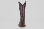 A single dark brown, textured cowboy boot with a square toe and decorative stitching, Tanner - Black Cherry - Square Toe, is photographed against a plain white background.