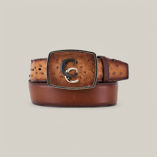 Brown Ostrich Exotic Strip Belt - BC321