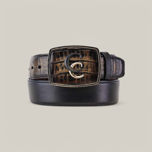 Black & Brown Caiman Exotic Strip Belt - BC322