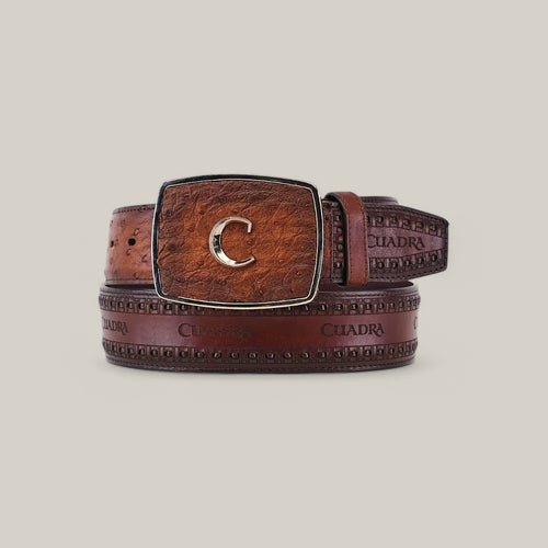 Moroni Chestnut Ostrich Laser & Woven Belt - BC278