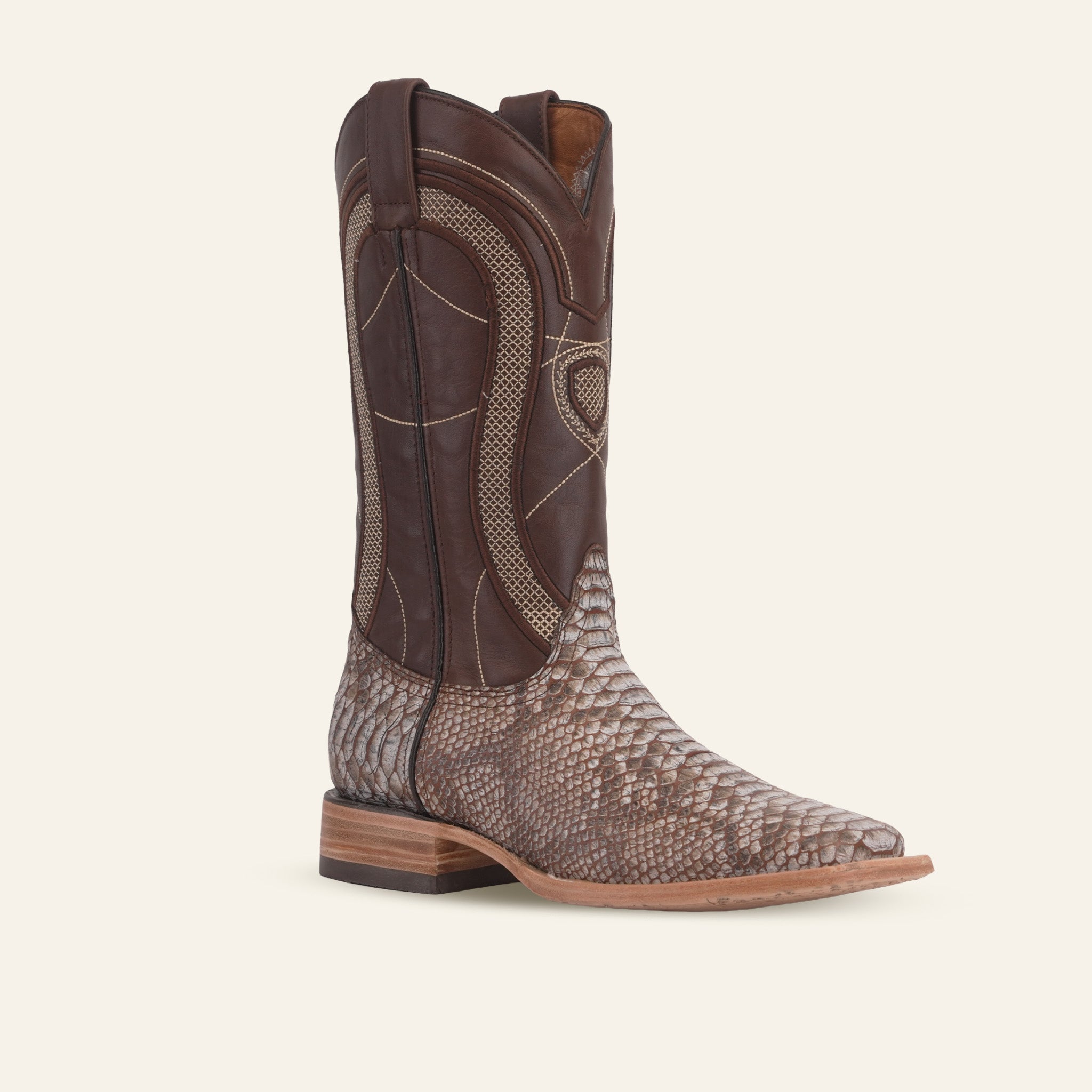 Python Camel Boots - Embossed Leather - Square Toe (E913)