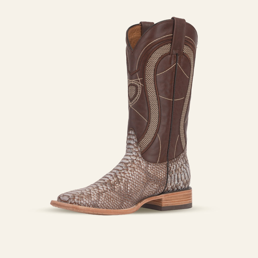 Python Camel Boots - Embossed Leather - Square Toe (E913)