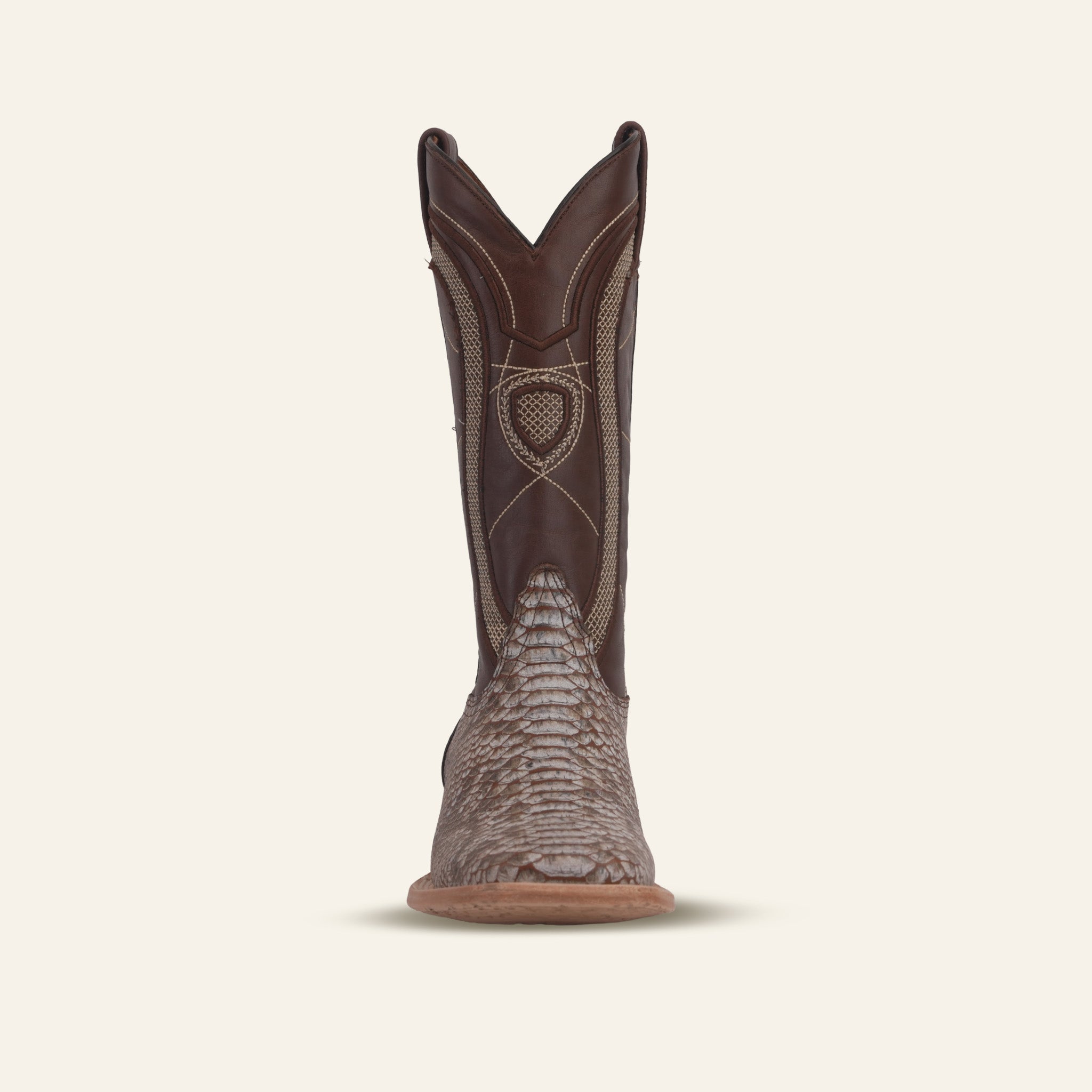 Python Camel Boots - Embossed Leather - Square Toe (E913)