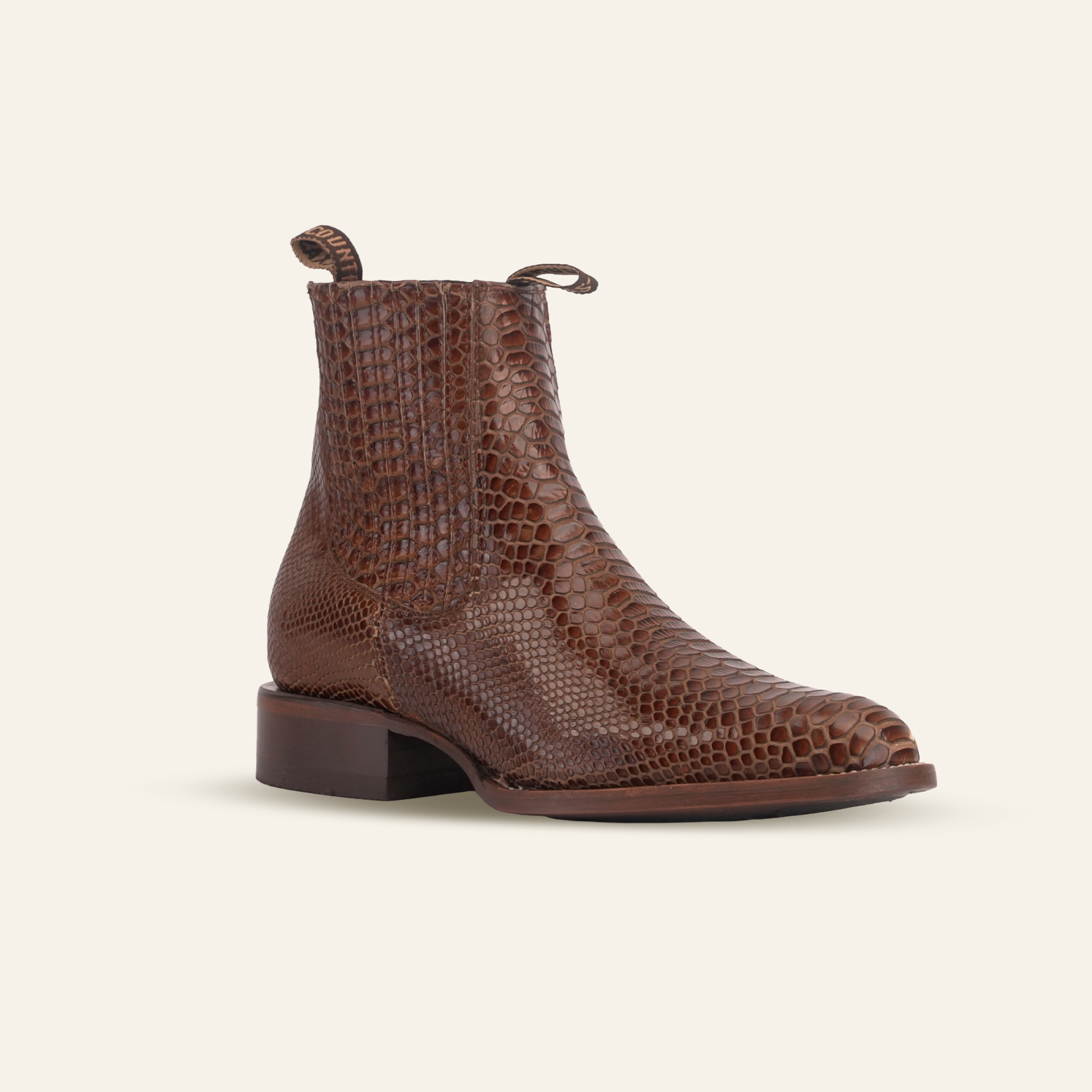 Snake Ankle Boots - Brown Embossed Leather - Rodeo Toe (E946)