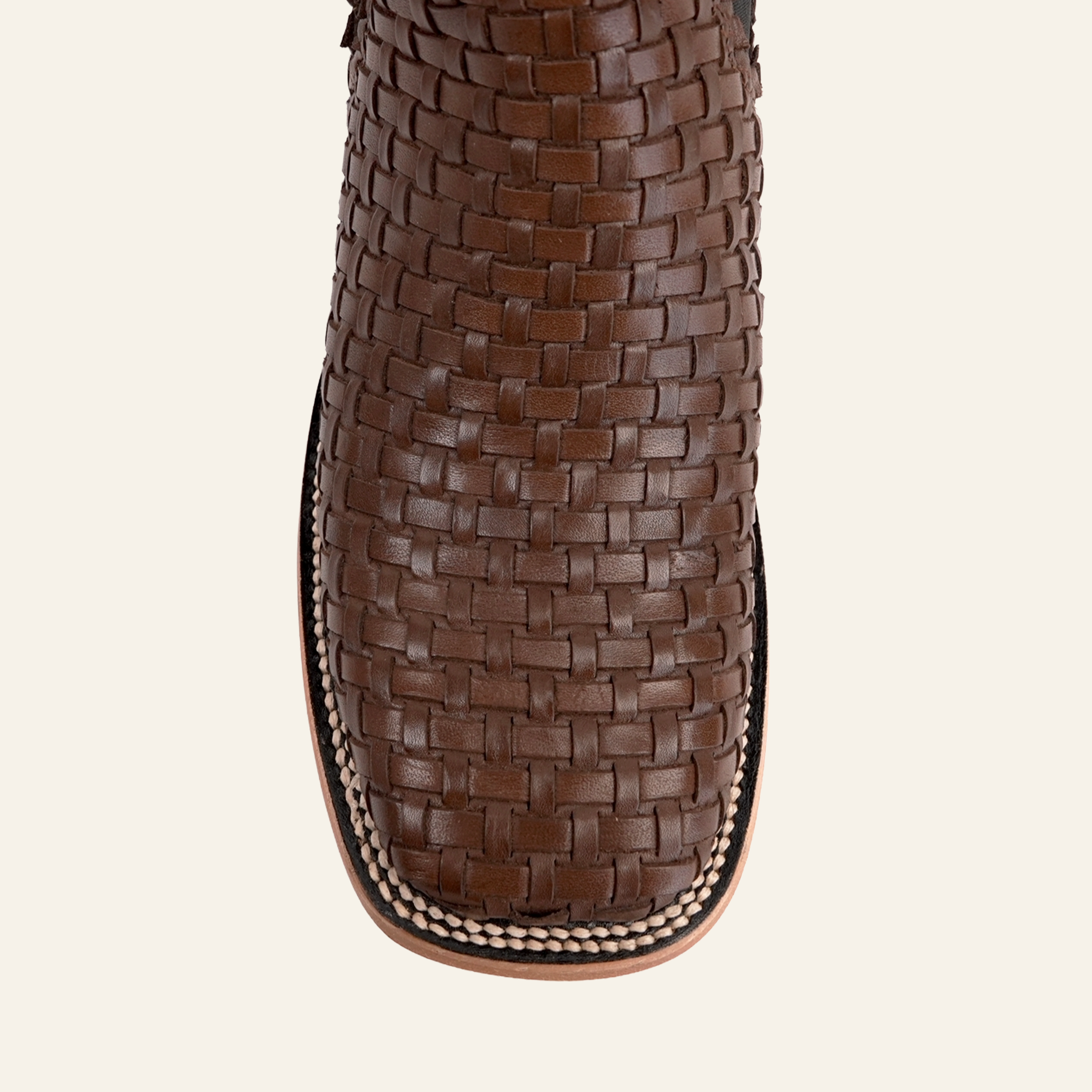 Basket Weave Ankle Boots - Brown - Square Toe (E1200)