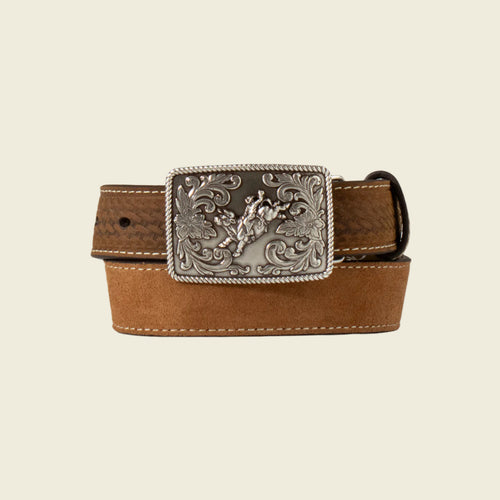 3D Western Boys Belt Youth Leather Roughout Weave Bullrider Brown - D120004044