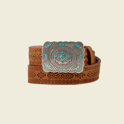 Angel Ranch Western Girls Belt Youth Leather Southwest Embossed Brown - D130003802