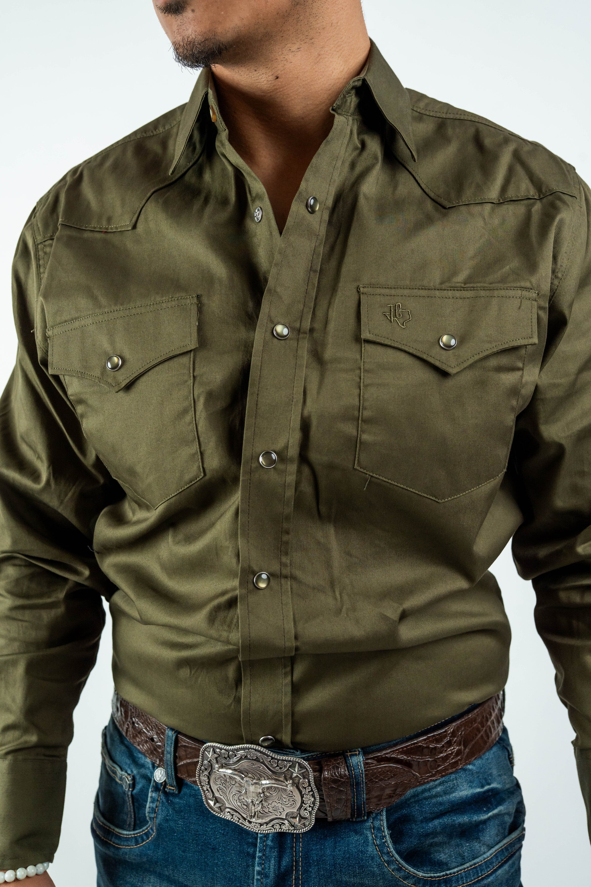 Texas Country - Solid Olive Button-Down Long-Sleeve Shirt (AC110L/T)
