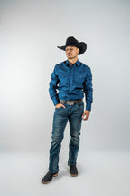 Texas Country - Solid Navy Blue Button-Down Long-Sleeve Shirt (AC110L/T)