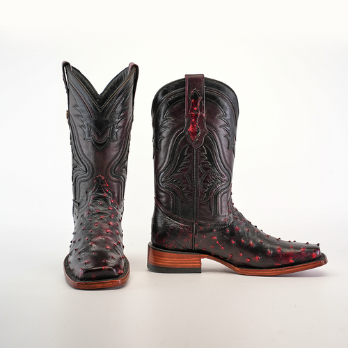 Exotic Ostrich - Black Cherry - Rodeo Toe