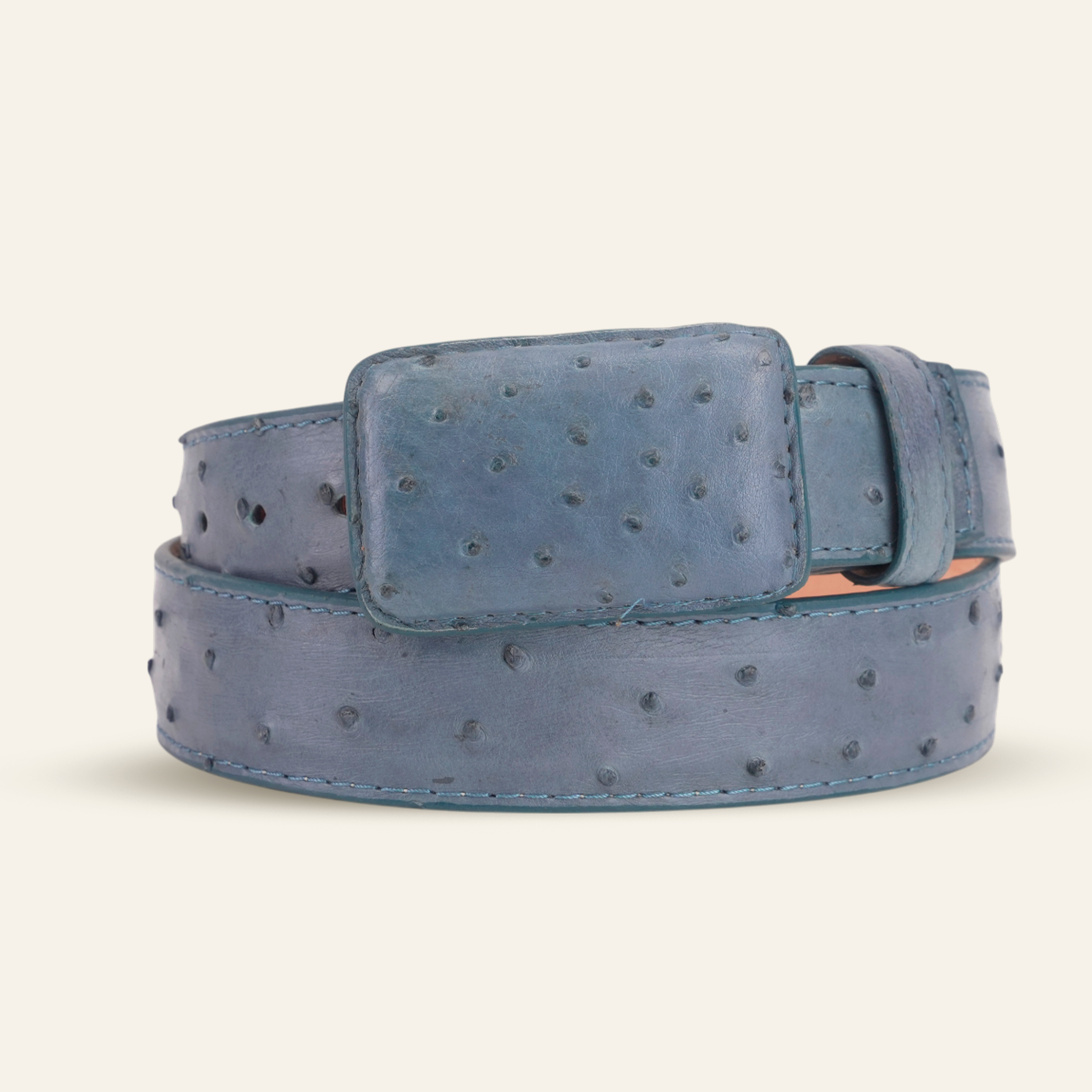 Exotic Full Quilt Ostrich Belt - Denim Blue (C-001)