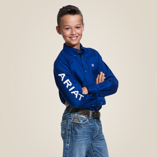 Ariat Boys' Blue Team Logo Long Sleeve Western Shirt - 10030164