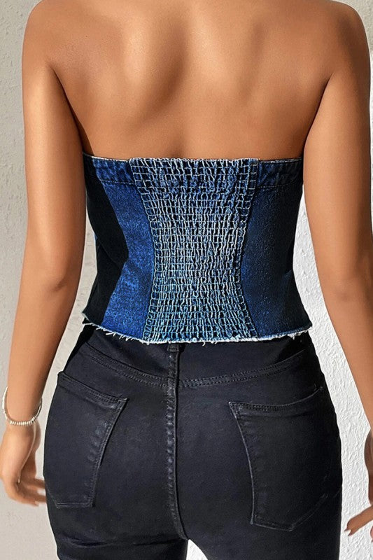 Bustier corto abotonado de mezclilla estilo Western
