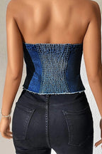 Bustier corto abotonado de mezclilla estilo Western