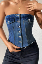 Bustier corto abotonado de mezclilla estilo Western