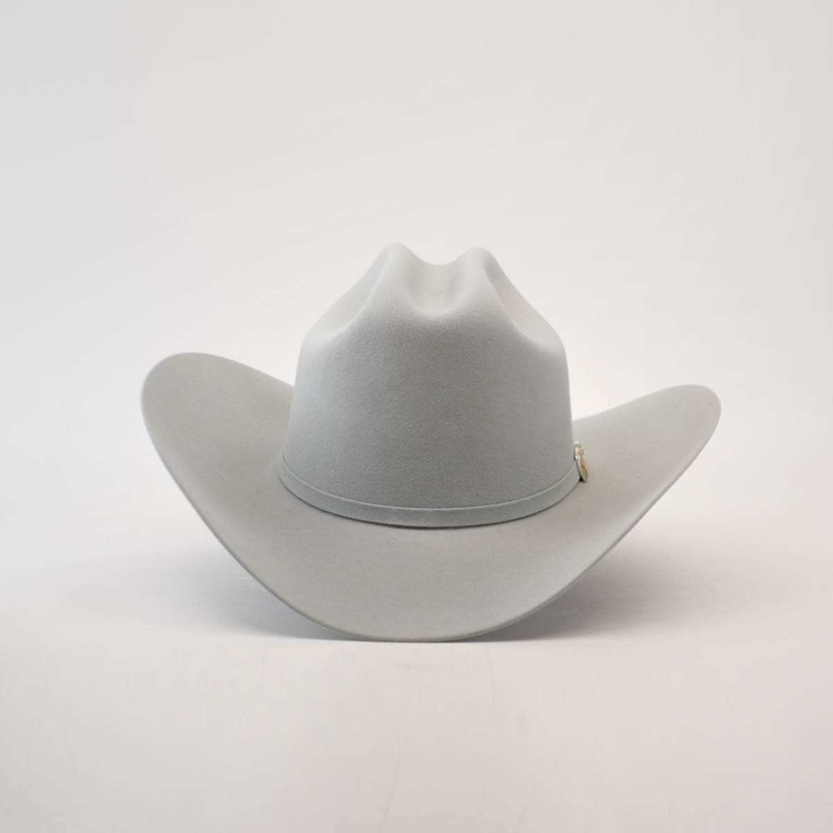 A light gray, wide-brimmed 6X Real Platinum cowboy hat featuring a curved crown and a subtle decorative band, set against a plain white background.