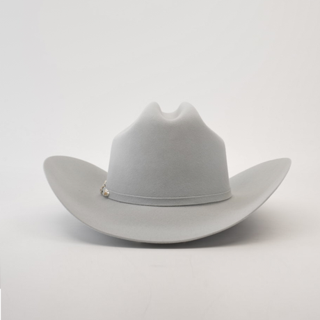 A light gray 6X Real Platinum Larry Mahan cowboy hat with a wide brim and subtle crease, set against a plain white background.