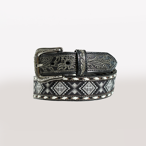 Nocona Western Mens Belt Leather Beaded Cross Buck Stitch Black - N210005501