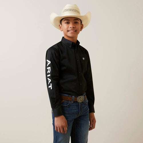 Ariat Boy's Black & White Team Logo Embroidered Long Sleeve Western Shirt - 10045426