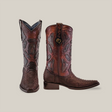 Exotic Python 4G Matte Brown cowboy boots from the Platinum Collection feature a Versy toe, intricate patterns, textured surface, decorative stitching along the shaft, and a sleek Goodyear welt sole against a plain light background.