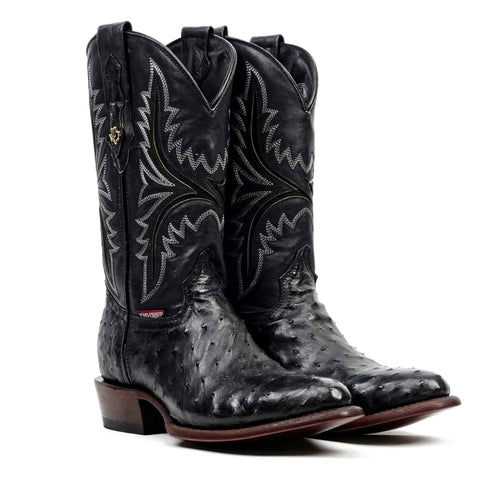 Austin Ostrich Boots - Black - Round Toe (AV230) - Gomez Western Wear