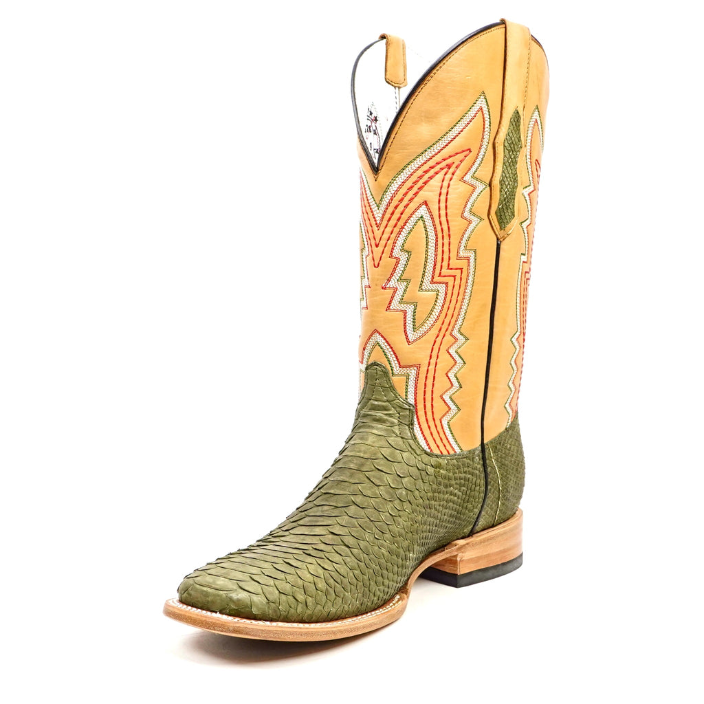 Braxton Python Boots - Olive - Square Toe - Gomez Western Wear