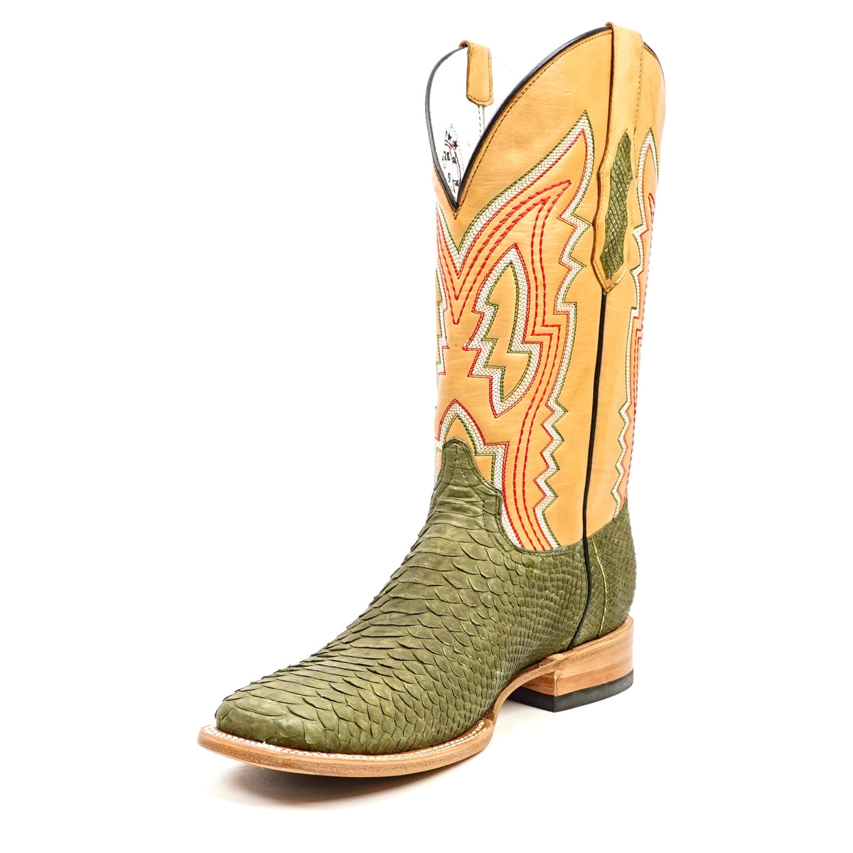 Braxton Python Boots - Olive - Square Toe - Gomez Western Wear